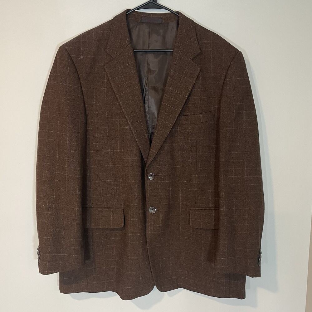 Loriano Collection Mens Blazer 48R Brown‎ Plaid Super 100s Merino Wool Sportcoat